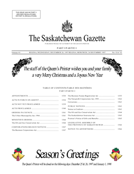 Sask Gazette, Part I, Dec 24, 1997