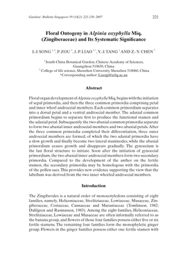 Floral Ontogeny in Alpinia Oxyphylla Miq. (Zingiberaceae) and Its Systematic Significance