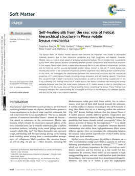 Role of Helical Hierarchical Structure in Pinna Nobilis Cite This: Soft Matter, 2019, 15,9654 Byssus Mechanics