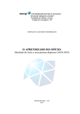 Unesp UNIVERSIDADE ESTADUAL PAULISTA “JÚLIO DE MESQUITA FILHO” Faculdade De Ciências E Letras Campus De Araraquara - SP