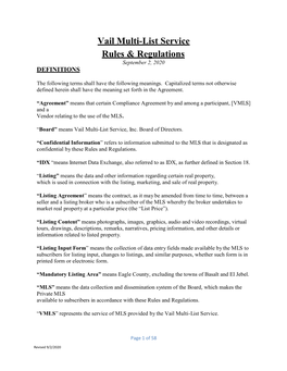 Vail Multi-List Service Rules & Regulations