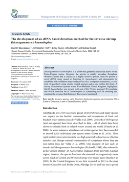 The Development of an Edna Based Detection Method for the Invasive Shrimp Dikerogammarus Haemobaphes