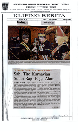 Tito Karnavian Usai Malewakan Gelar Adat Sutan Raja Paga Alam Dari Suku Sikumbang Kamang Mudiak, Agam, Di Mapolda Sumatera Barat, Minggu (2/4)