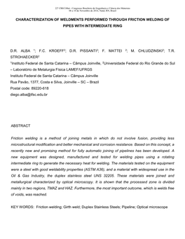 Characterization of Weldments Performed Through Friction Welding of Pipes with Intermediate Ring