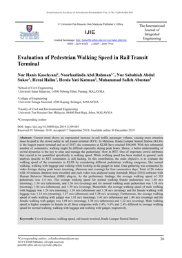 Evaluation of Pedestrian Walking Speed in Rail Transit Terminal