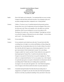 Gerald R. Ford Oral History Project Lou Cannon Interviewed by Richard Norton Smith November 16, 2009
