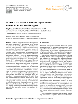 SCOPE 2.0: a Model to Simulate Vegetated Land Surface Fluxes and Satellite Signals