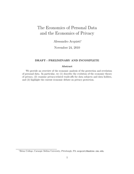 The Economics of Personal Data and the Economics of Privacy