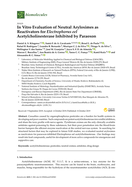 In Vitro Evaluation of Neutral Aryloximes As Reactivators for Electrophorus Eel Acetylcholinesterase Inhibited by Paraoxon