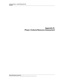 Phase I Cultural Resource Assessment
