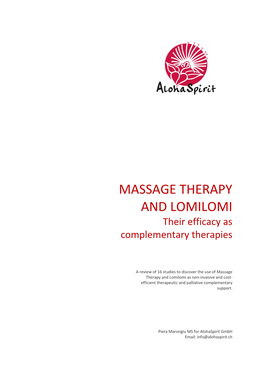 MASSAGE THERAPY and LOMILOMI Their Efficacy As Complementary Therapies
