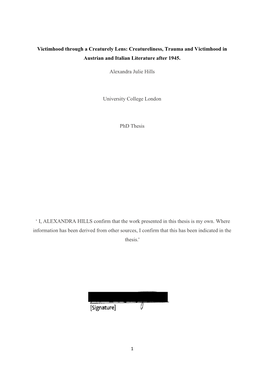 Victimhood Through a Creaturely Lens: Creatureliness, Trauma and Victimhood in Austrian and Italian Literature After 1945