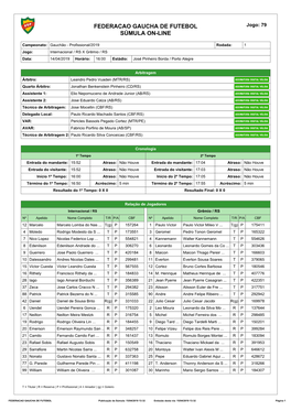 FEDERACAO GAUCHA DE FUTEBOL Jogo: 79 SÚMULA ON-LINE