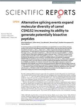 Alternative Splicing Events Expand Molecular Diversity of Camel