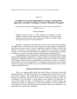 Sexuality Is Universal: Implications for Using a Constructivist Approach to Sexuality Training in Counselor Education Programs