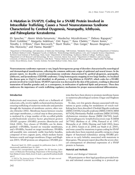 A Mutation in SNAP29, Coding for a SNARE Protein