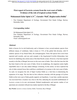 Evidence of the Role of Tropical Cyclone Ockhi Muhammed Zafar Iqbal A.N.1*, Gurudev Mali1, Raghavendra Dollin1