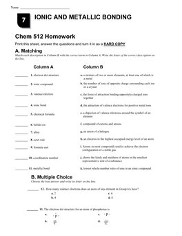 Ionic and Metallic Bonding