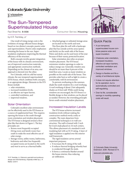 The Sun-Tempered Superinsulated House Fact Sheet No