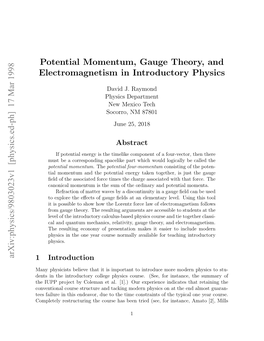 Potential Momentum, Gauge Theory, and Electromagnetism In