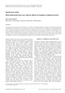 When Bittersweet Turns Sour: Adverse Effects of Nostalgia on Habitual Worriers