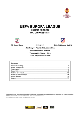 Uefa Europa League 2012/13 Season Match Press Kit