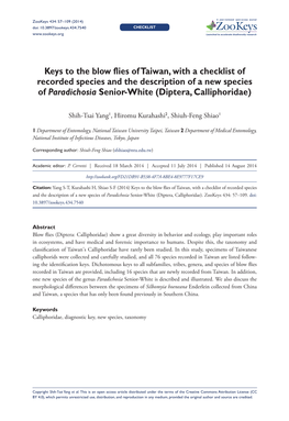 ﻿Keys to the Blow Flies of Taiwan, with a Checklist of Recorded Species And