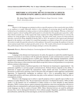 03 Rhetorical Stylistic Device in Political Speech Metaphor of King Abdullah Ii's English Speeches