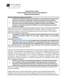 Aquarion Water Company Southwest Regional Pipeline Diversion Permit Application Response to Public Questions