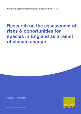 Research on the Assessment of Risks & Opportunities for Species in England As a Result of Climate Change