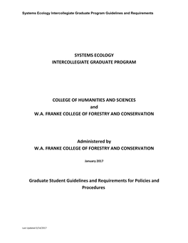 Systems Ecology Intercollegiate Graduate Program Guidelines and Requirements