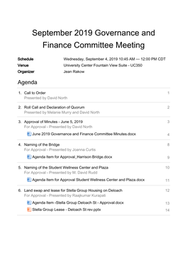 September 2019 Governance and Finance Committee Meeting