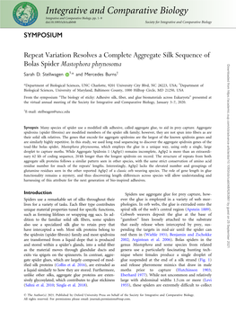 Repeat Variation Resolves a Complete Aggregate Silk Sequence of Bolas Spider Mastophora Phrynosoma