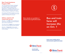 Bus and Train Fares Will Increase 25¢ on Oct. 1