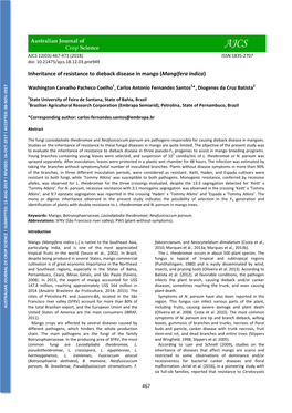 Inheritance of Resistance to Dieback Disease in Mango (Mangifera Indica)