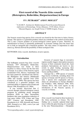 First Record of the Nearctic Zelus Renardii (Heteroptera, Reduviidae, Harpactocorinae) in Europe