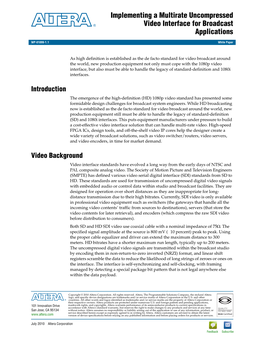 Implementing a Multirate Uncompressed Video Interface for Broadcast Applications