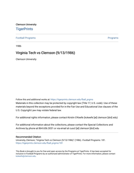 Virginia Tech Vs Clemson (9/13/1986)