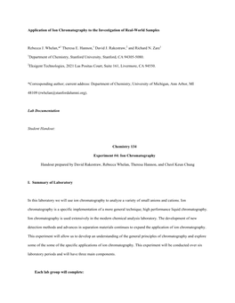 Application of Ion Chromatography to the Investigation of Real-World Samples Rebecca J. Whelan,*1 Theresa E. Hannon,1 David J. R