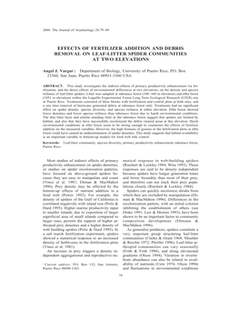 Effects of Fertilizer Addition and Debris Removal on Leaf-Litter Spider Communities at Two Elevations