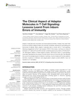 The Clinical Aspect of Adaptor Molecules in T Cell Signaling: Lessons Learnt from Inborn Errors of Immunity