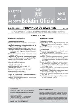 Boletín Oficial De La Provincia De Cáceres