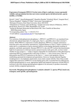 1 Expression of Transgenic PPP1CC2 in the Testis of Ppp1cc-Null Mice