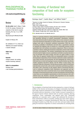 The Meaning of Functional Trait Composition of Food Webs for Ecosystem Rstb.Royalsocietypublishing.Org Functioning