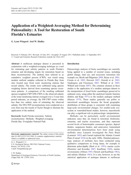 Application of a Weighted-Averaging Method for Determining Paleosalinity: a Tool for Restoration of South Florida’Sestuaries