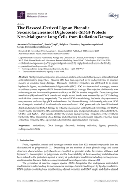 (SDG) Protects Non-Malignant Lung Cells from Radiation Damage