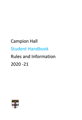 Campion Hall Student Handbook Rules and Information 2020 -21