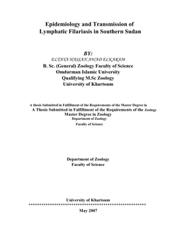 Epidemiology and Transmission of Lymphatic Filariasis in Southern Sudan