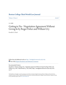 Negotiation Agreement Without Giving in by Roger Fisher and William Ury Ronaldo G