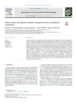 Datura Innoxia and Dipsacus Laciniatus Biological Activity And